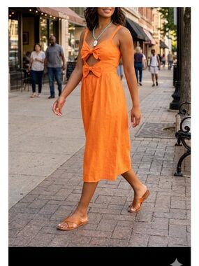 Fe Noel Orange Tie-Front Midi Dress nwot necklace blue included